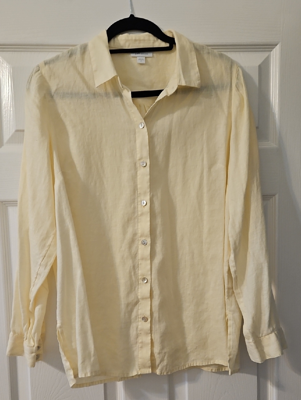 Light Yellow Classic Button-Down Shirt - Linen. Jjill